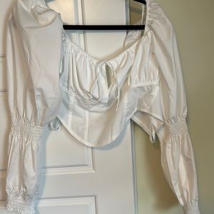 White crop top peasant blouse